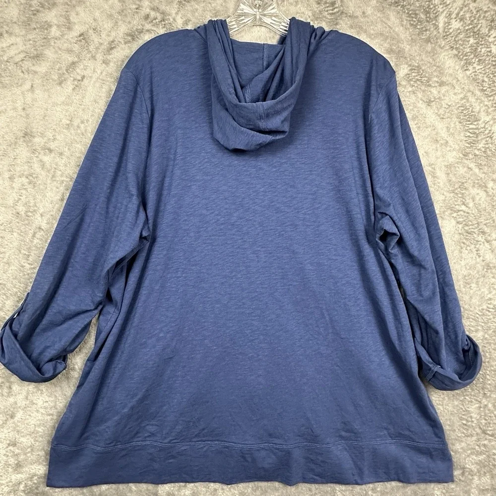 J Jill Hooded Jacket Women's‎ XL Blue Slouchy Pockets Roll Tab Sleeves Full Zip